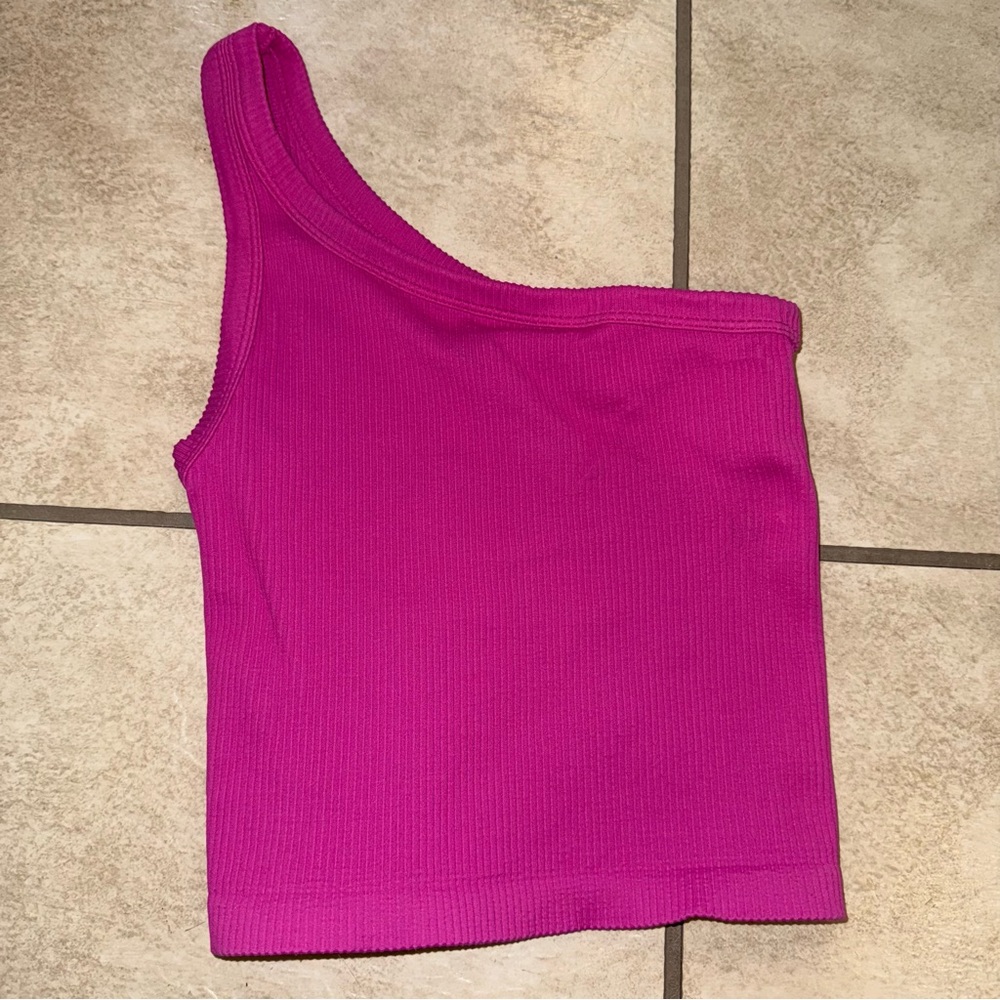 One-Shoulder Pink Ribbed Top